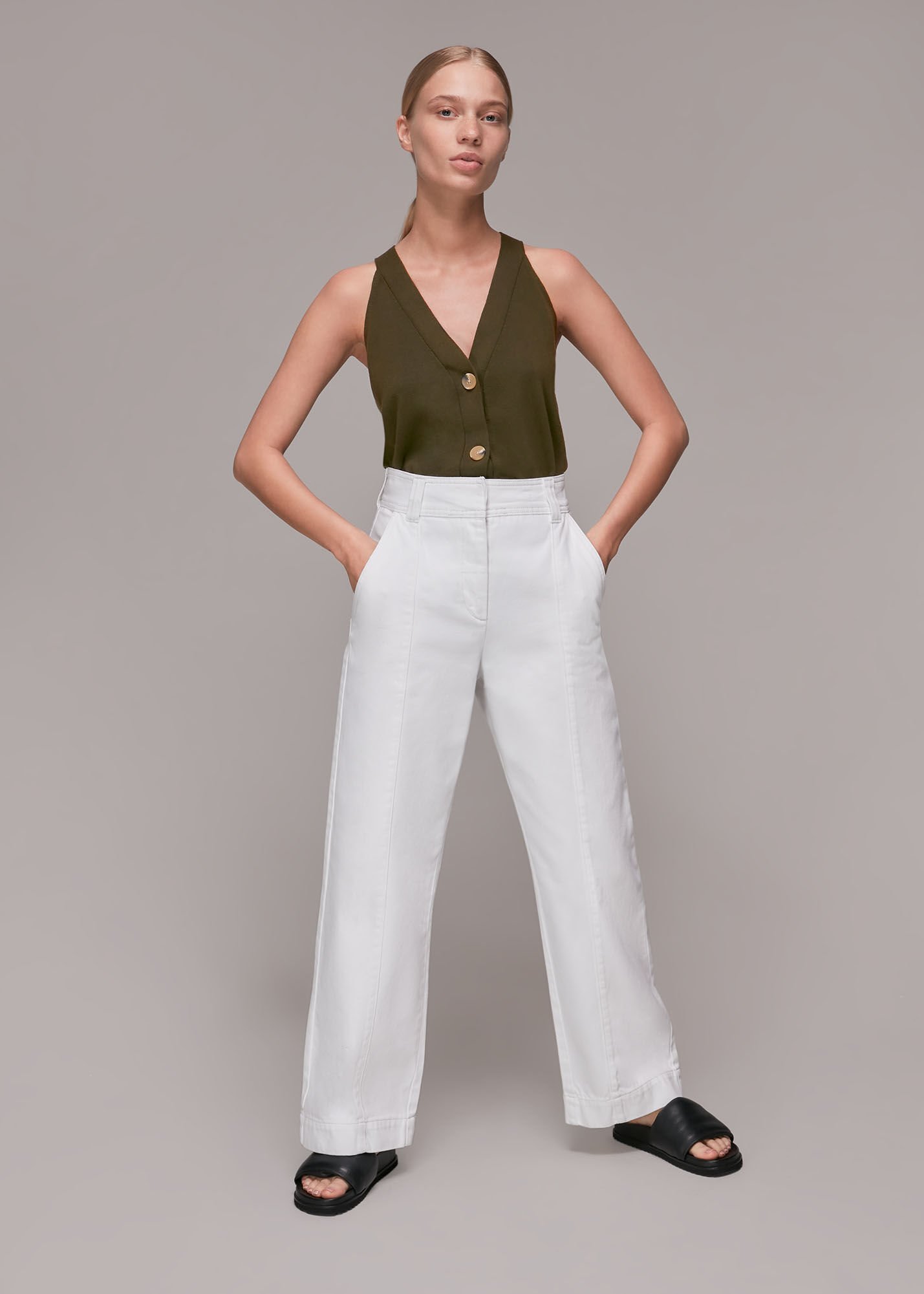 Khaki Knitted Button Through Vest | WHISTLES | Whistles US | Khaki Knitted Button Through Vest | WHISTLES | Whistles US |