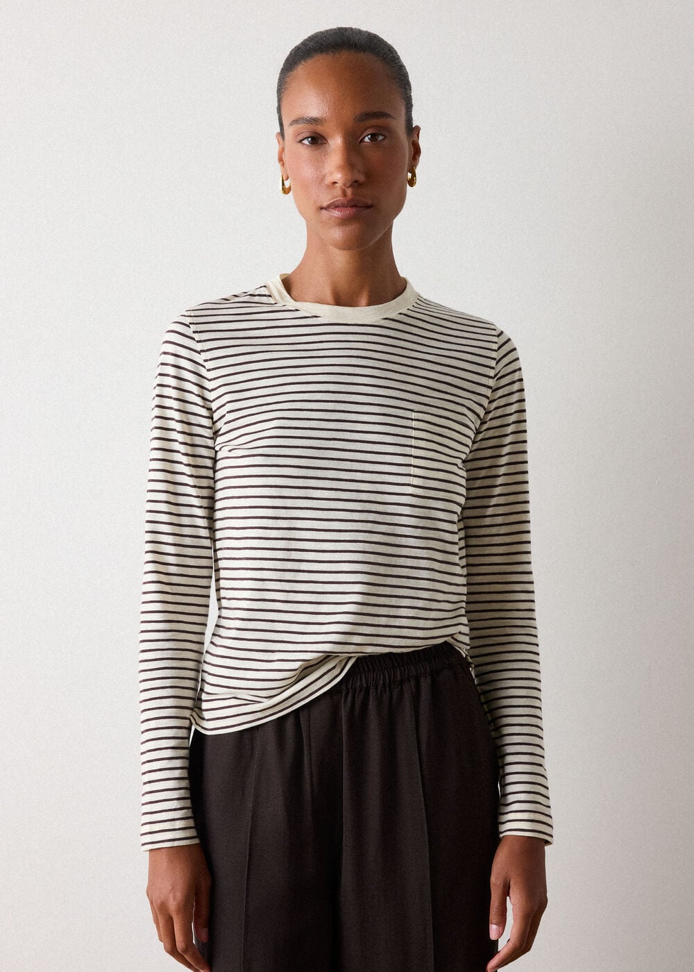 Stripe Crew Neck Pocket Top