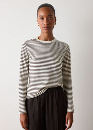 Stripe Crew Neck Pocket Top