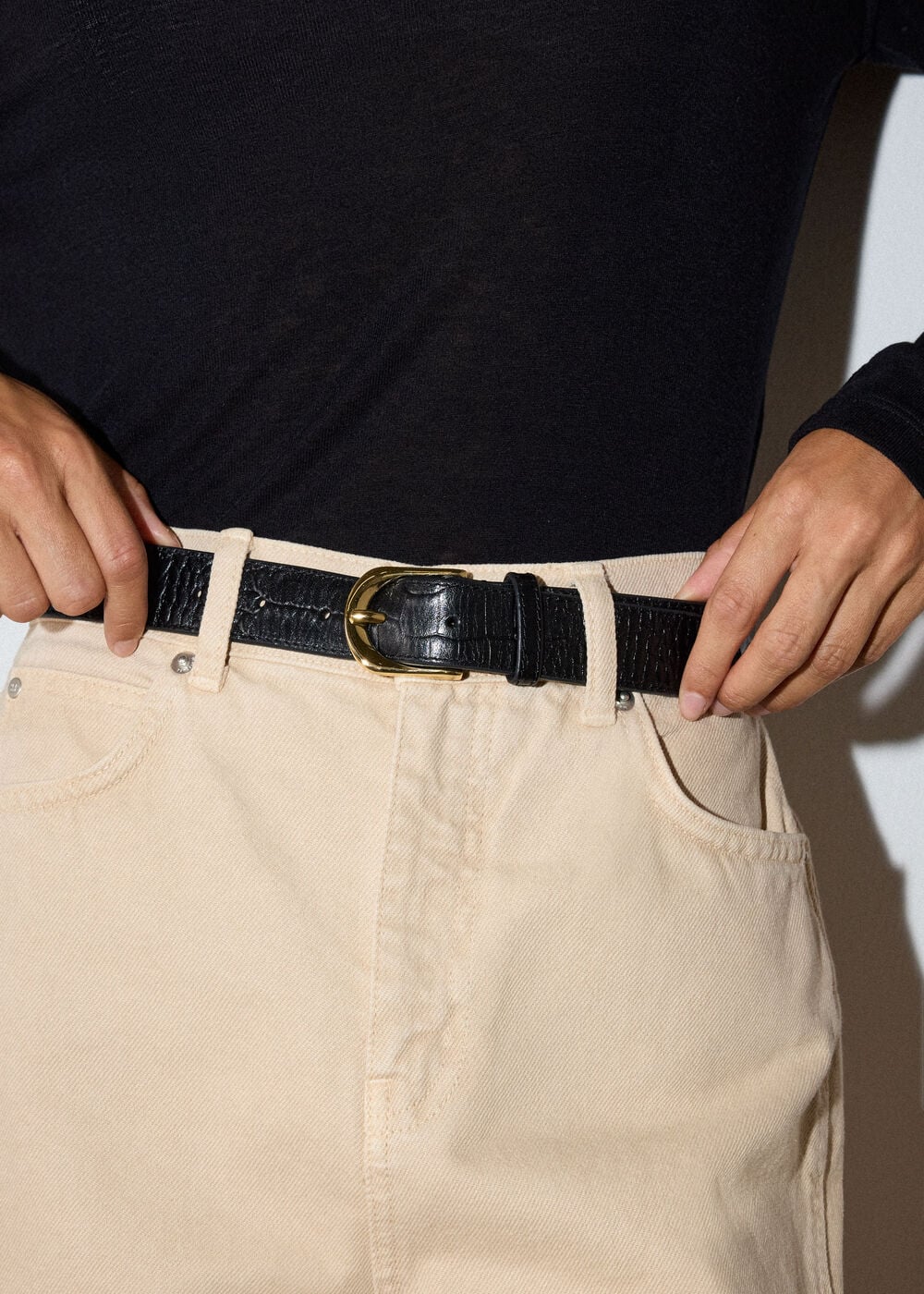 Black Shiny Croc Leather Belt | WHISTLES | Whistles UK