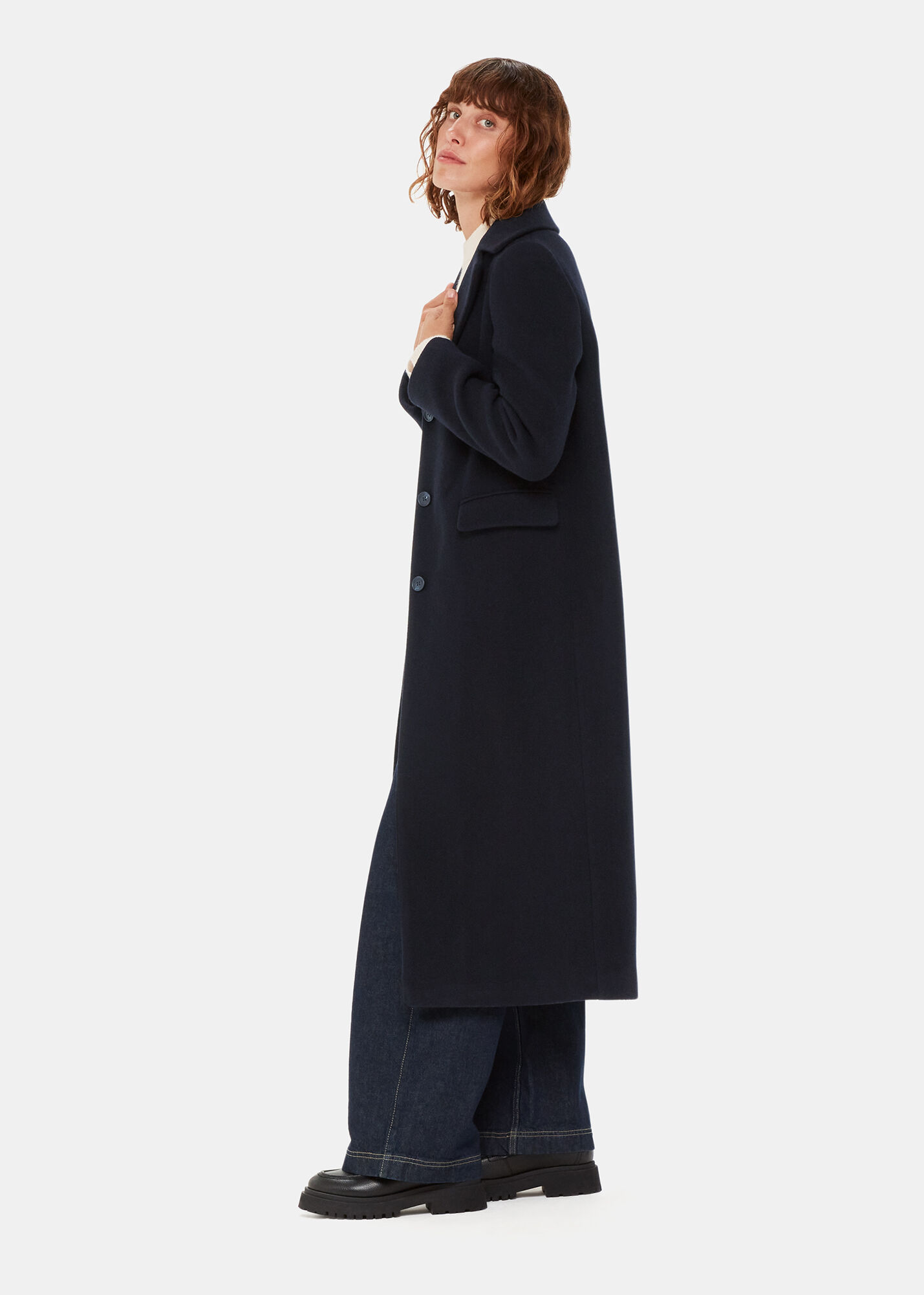 Navy Amalia Longline Coat | WHISTLES | Whistles ROW |