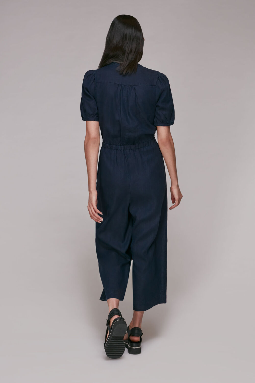 Button Front Linen Jumpsuit