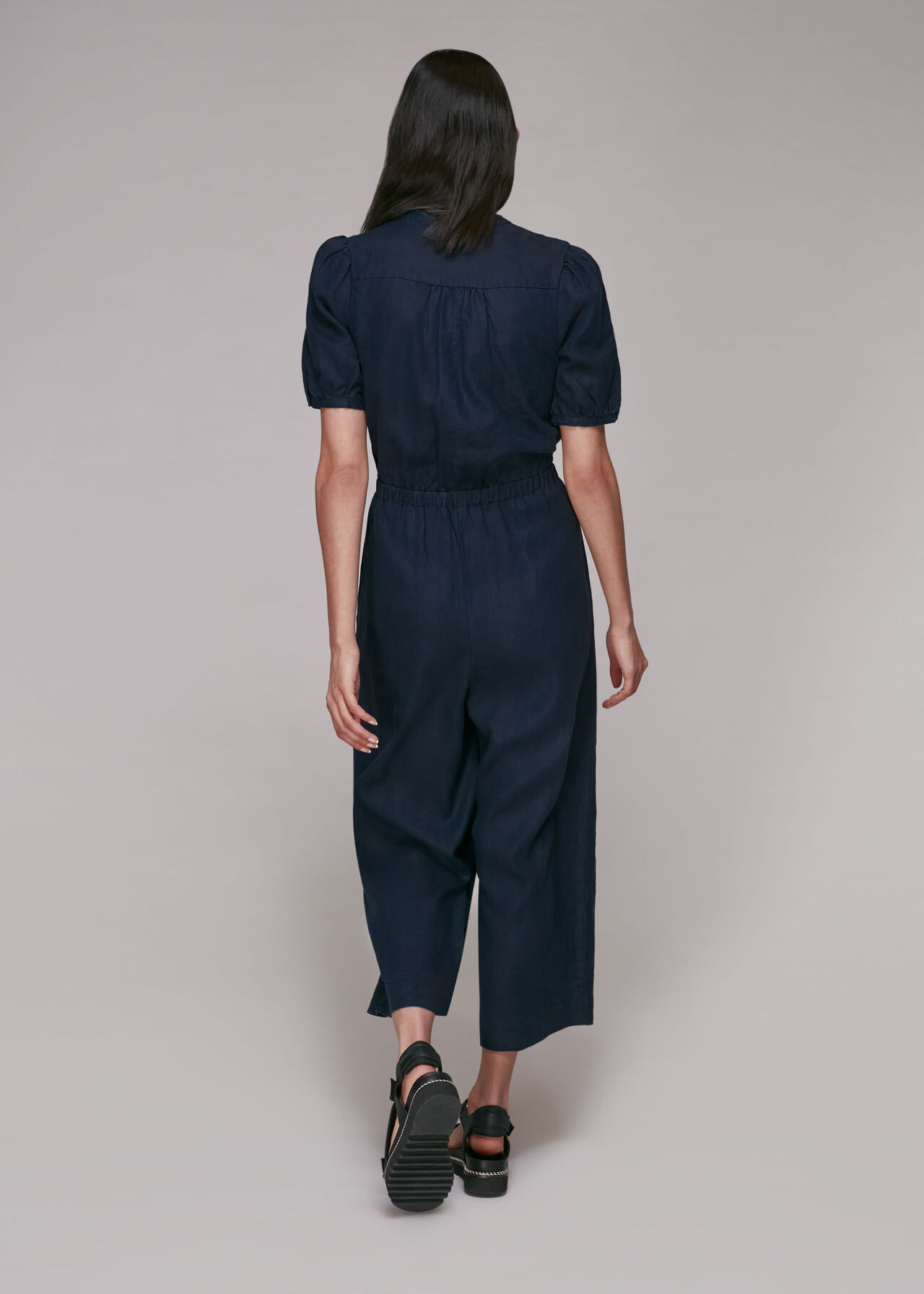 Button Front Linen Jumpsuit