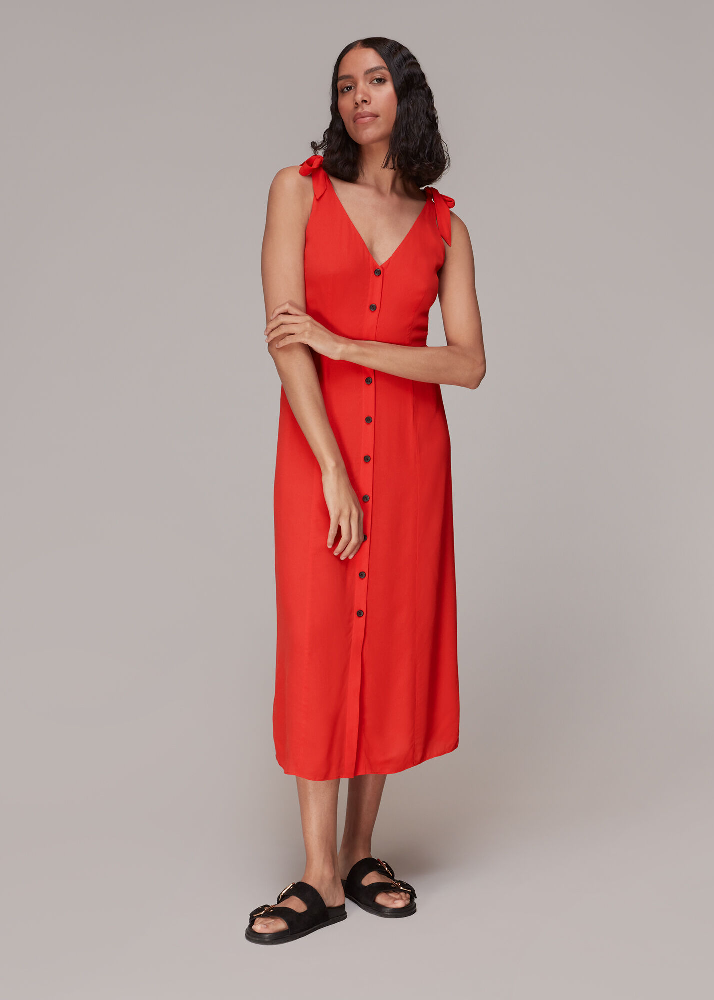 Red Hanna Tie Shoulder Dress WHISTLES