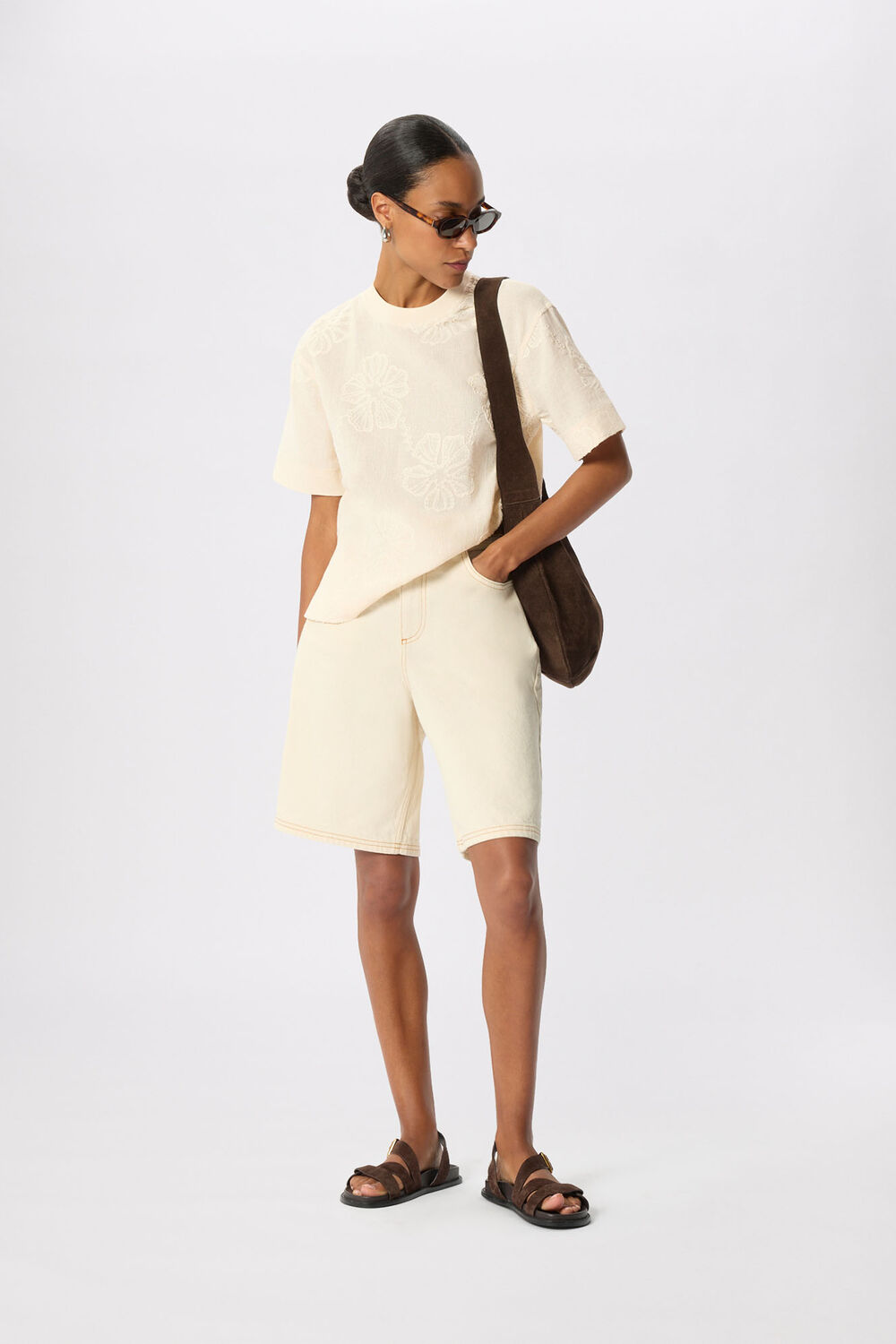 Ivory Textured Floral Jersey Top