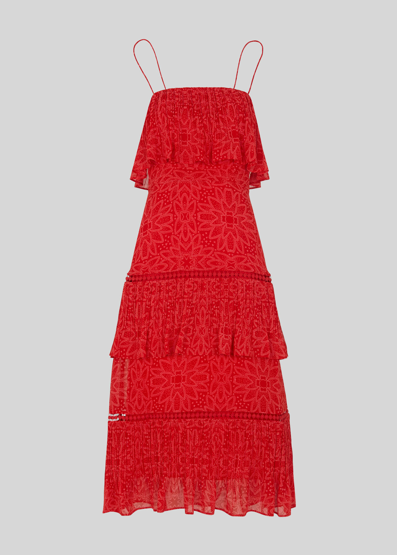 Riya Print Tiered Dress Red/Multi