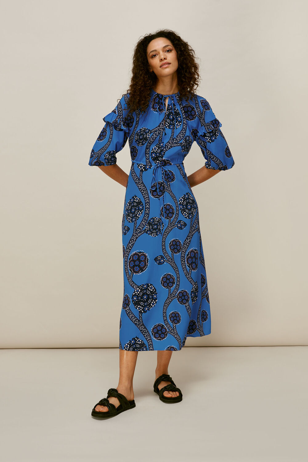 Trailing Seedpod Silk Dress Blue/Multi