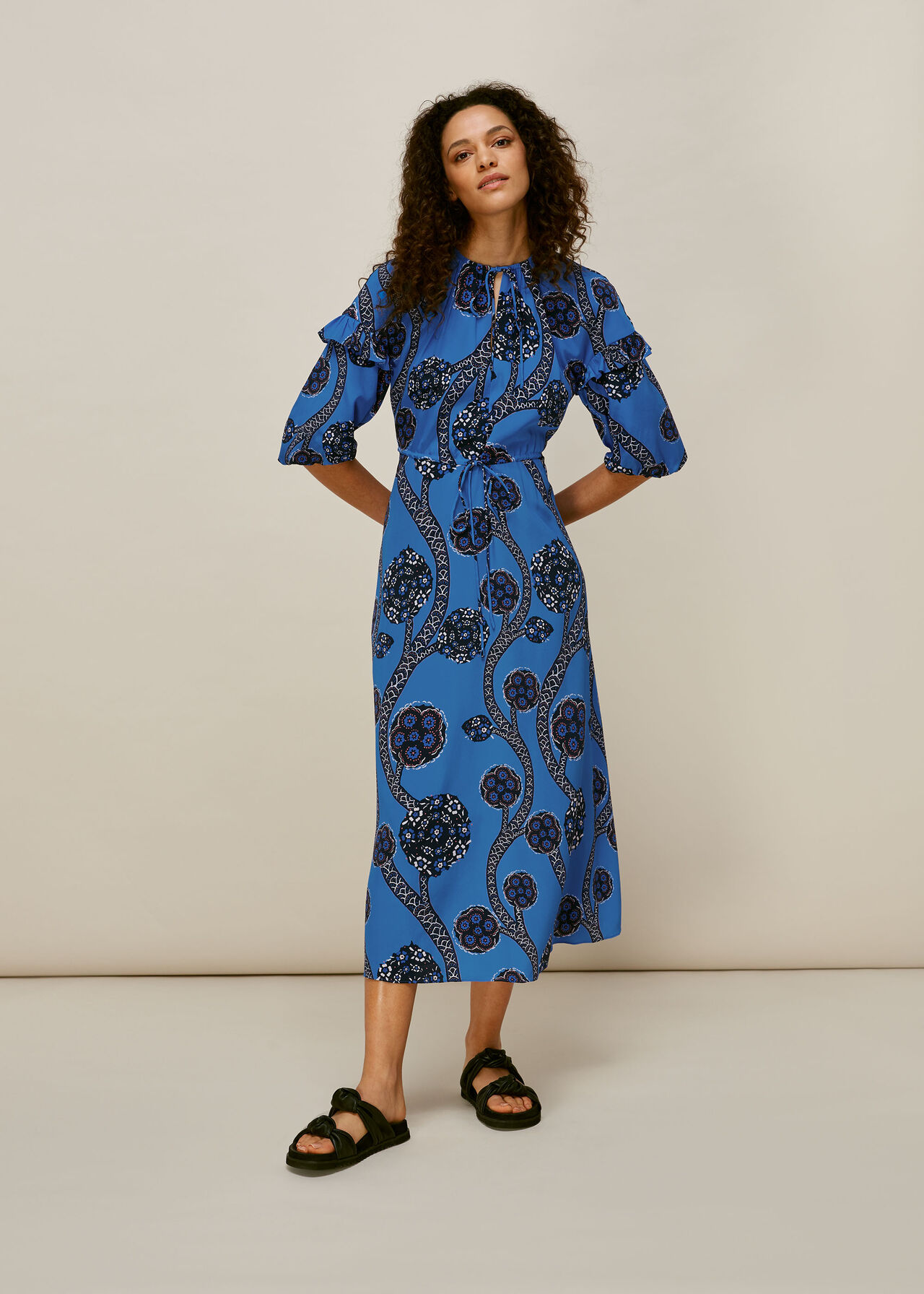 Blue/Multi Trailing Seedpod Silk Dress | WHISTLES