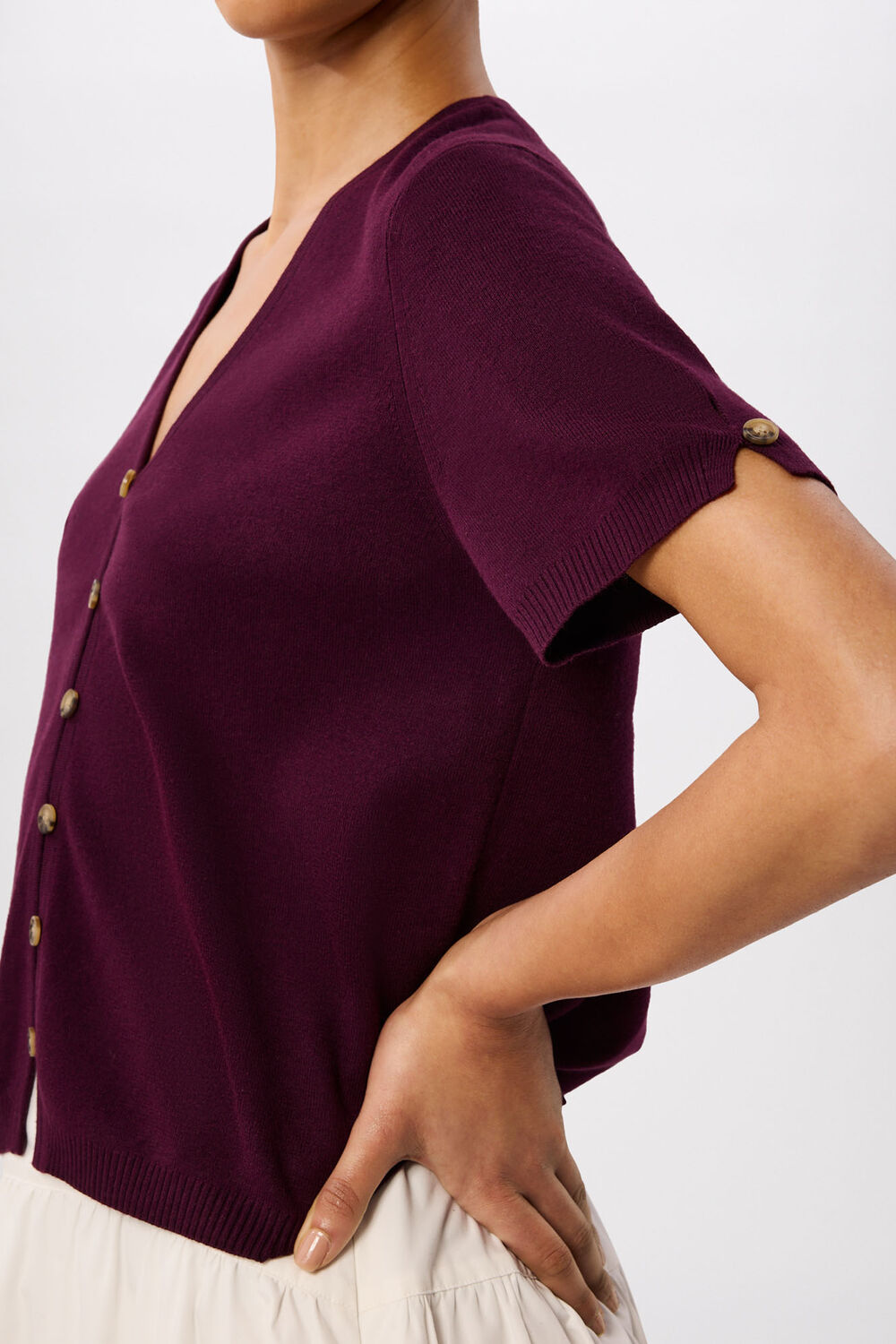 Short Sleeve Button Front Knit