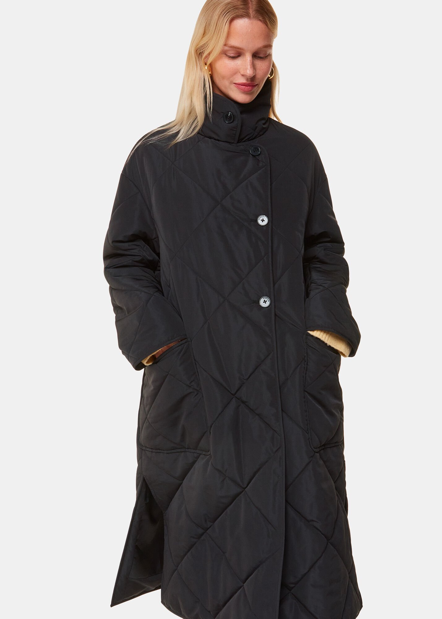 Black Alice Longline Quilted Coat | WHISTLES | Whistles US |