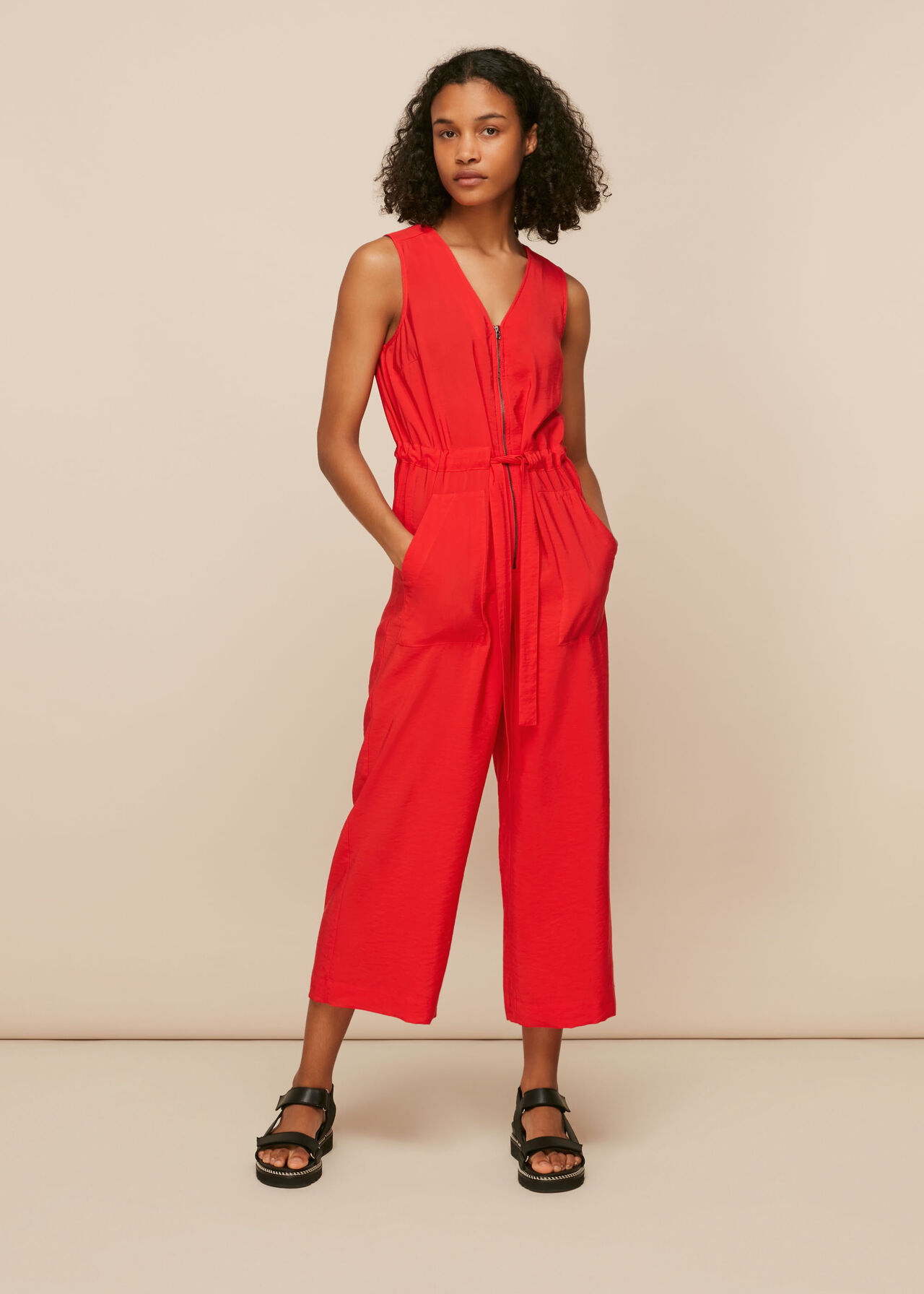 Red Corey Zip Casual Jumpsuit | WHISTLES | Whistles UK