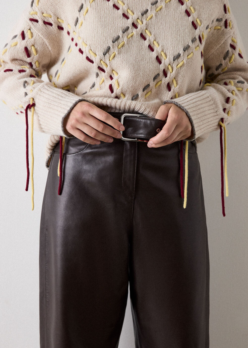 Belted Leather Barrel Trouser