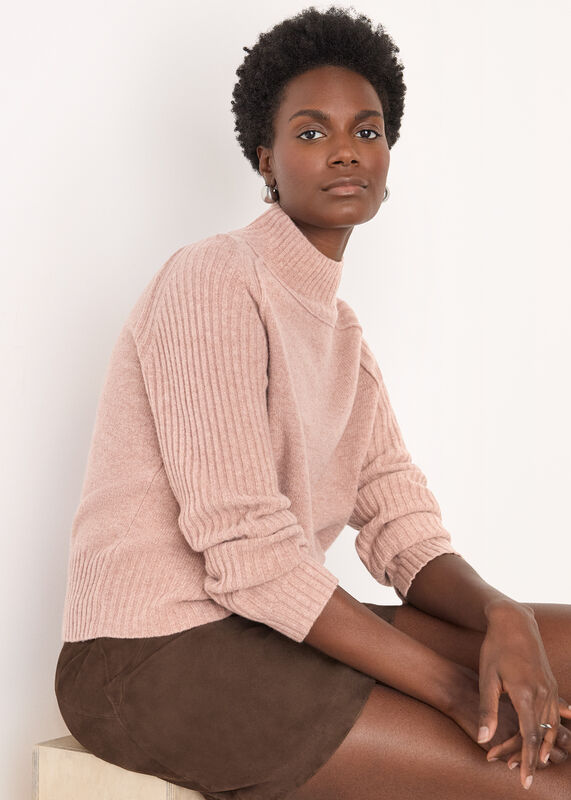 Rose Wool Funnel Neck Knit