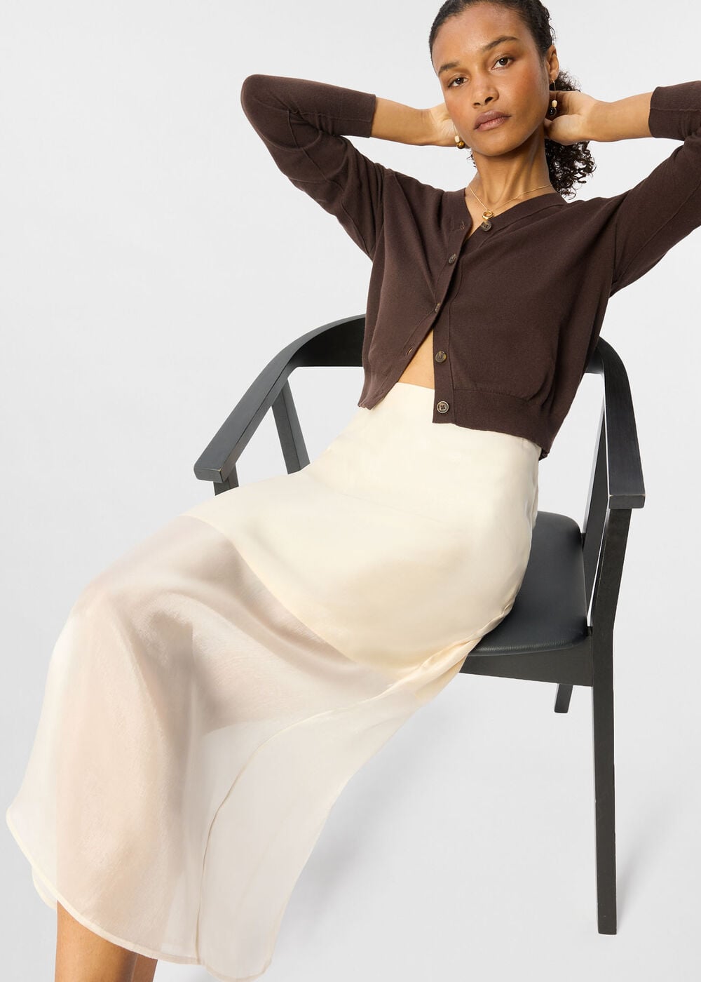 Organza Column Midi Skirt