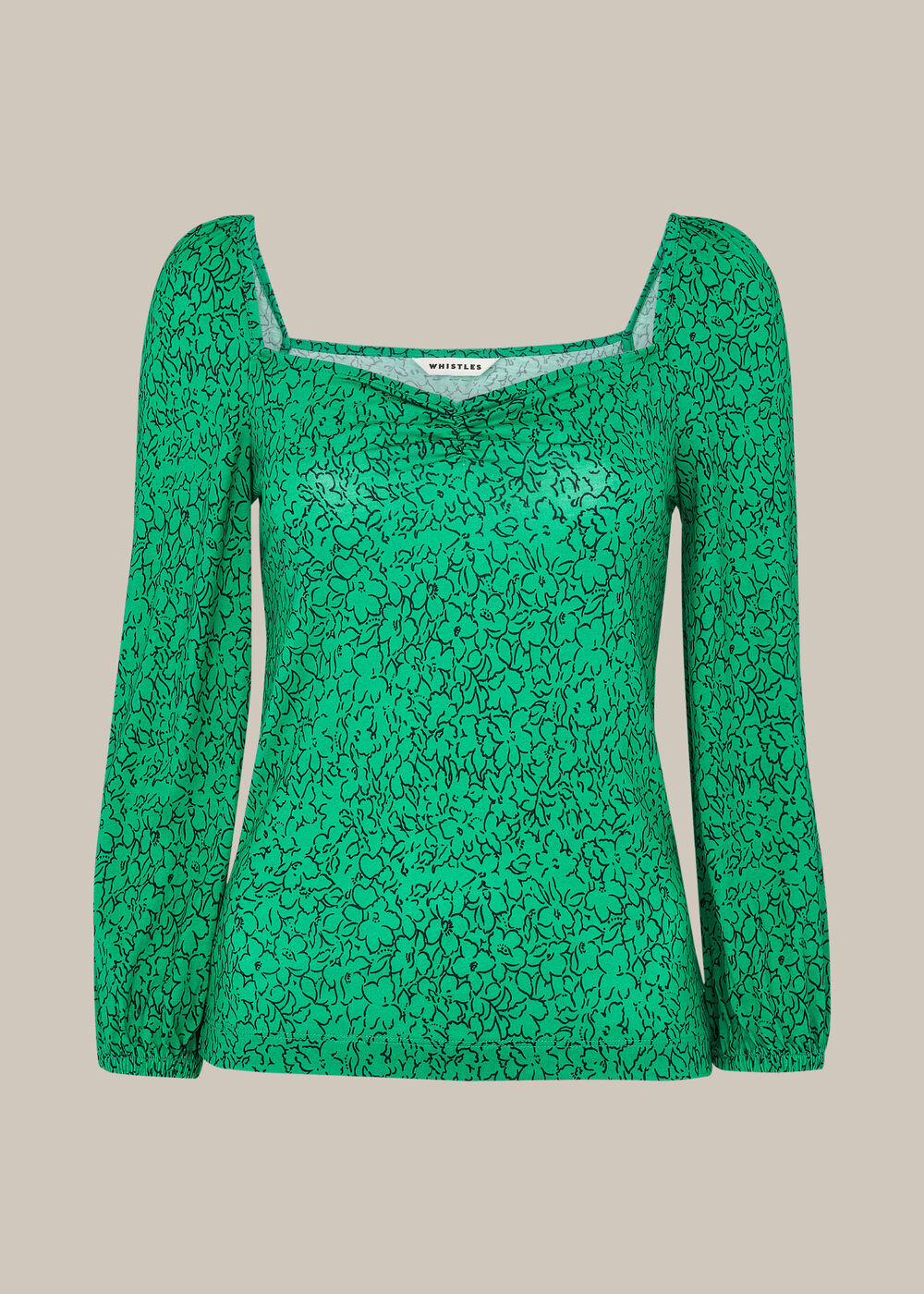 Sketched Floral Sweetheart Top Green/Multi
