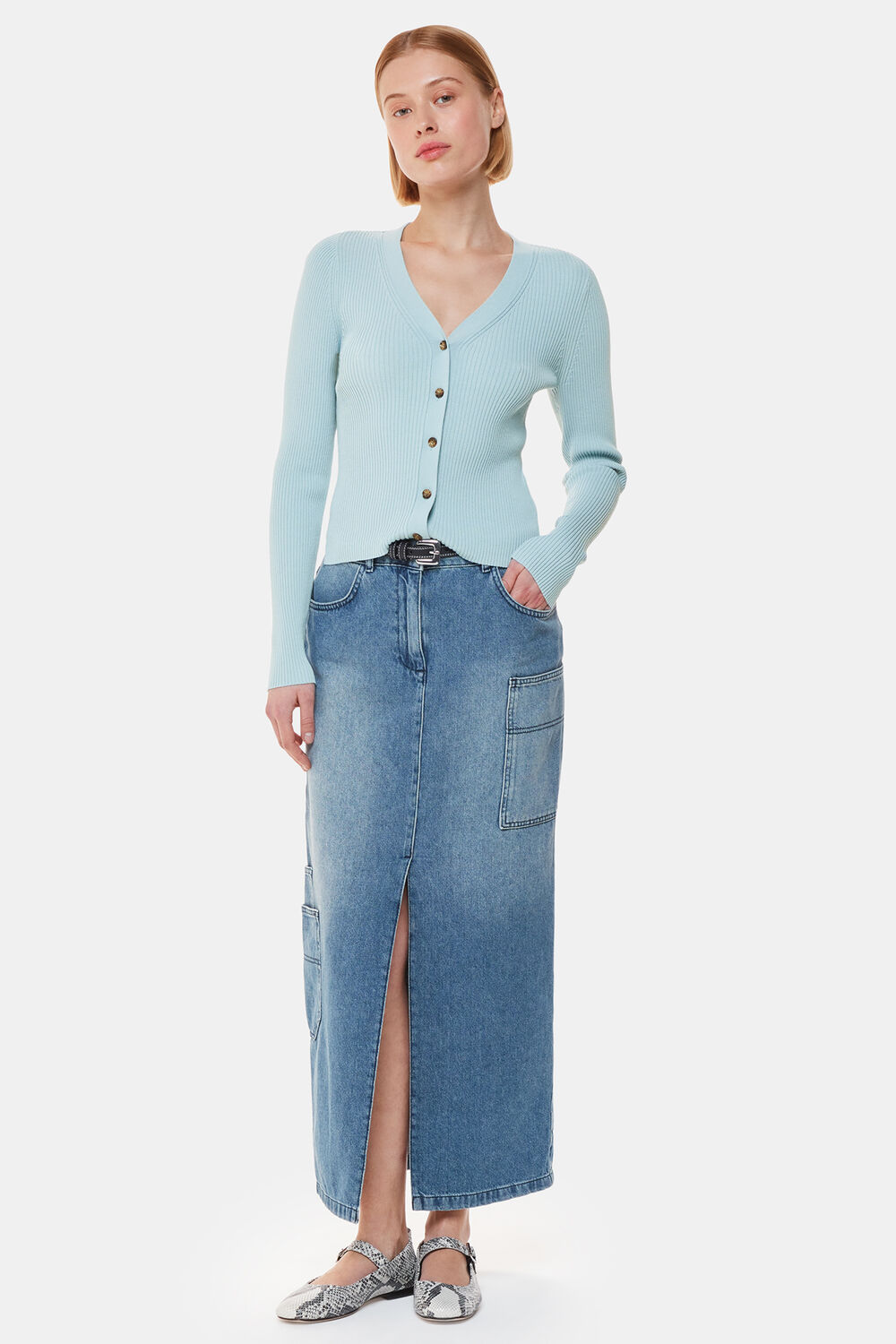 Ribbed V neck Cardigan
