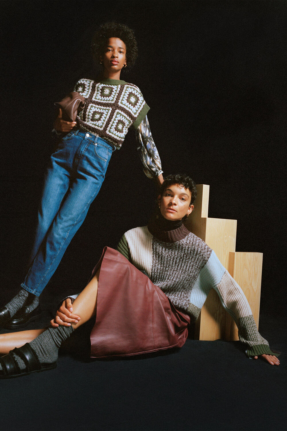 Patchwork Funnel Neck Jumper