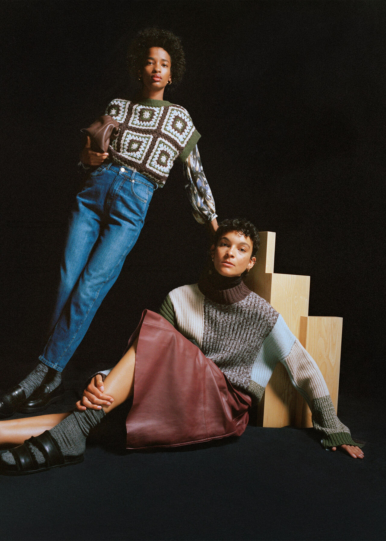 Patchwork Funnel Neck Jumper