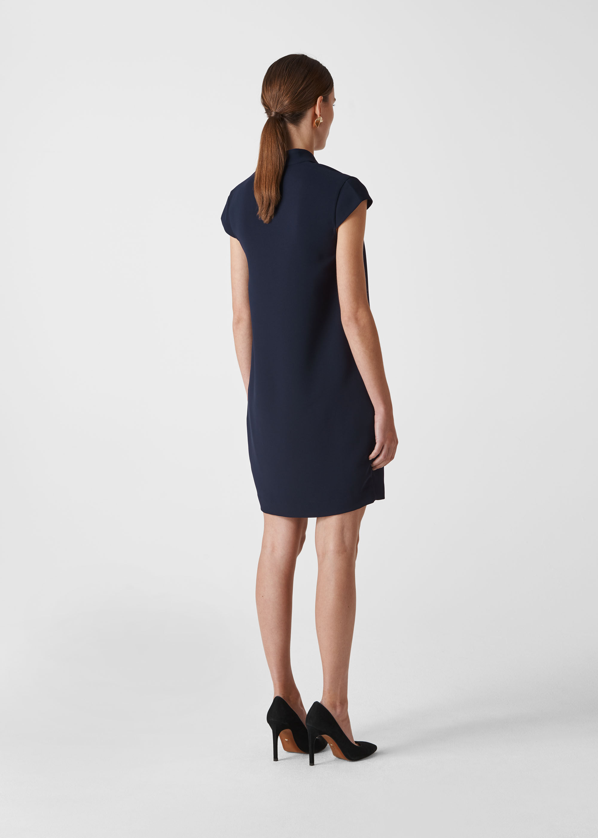 Navy Paige V Neck Crepe Dress