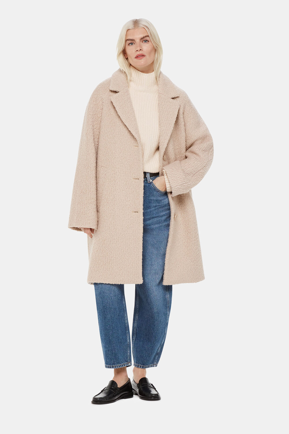 Ivory Petite Wool Mix Rib Funnel Neck