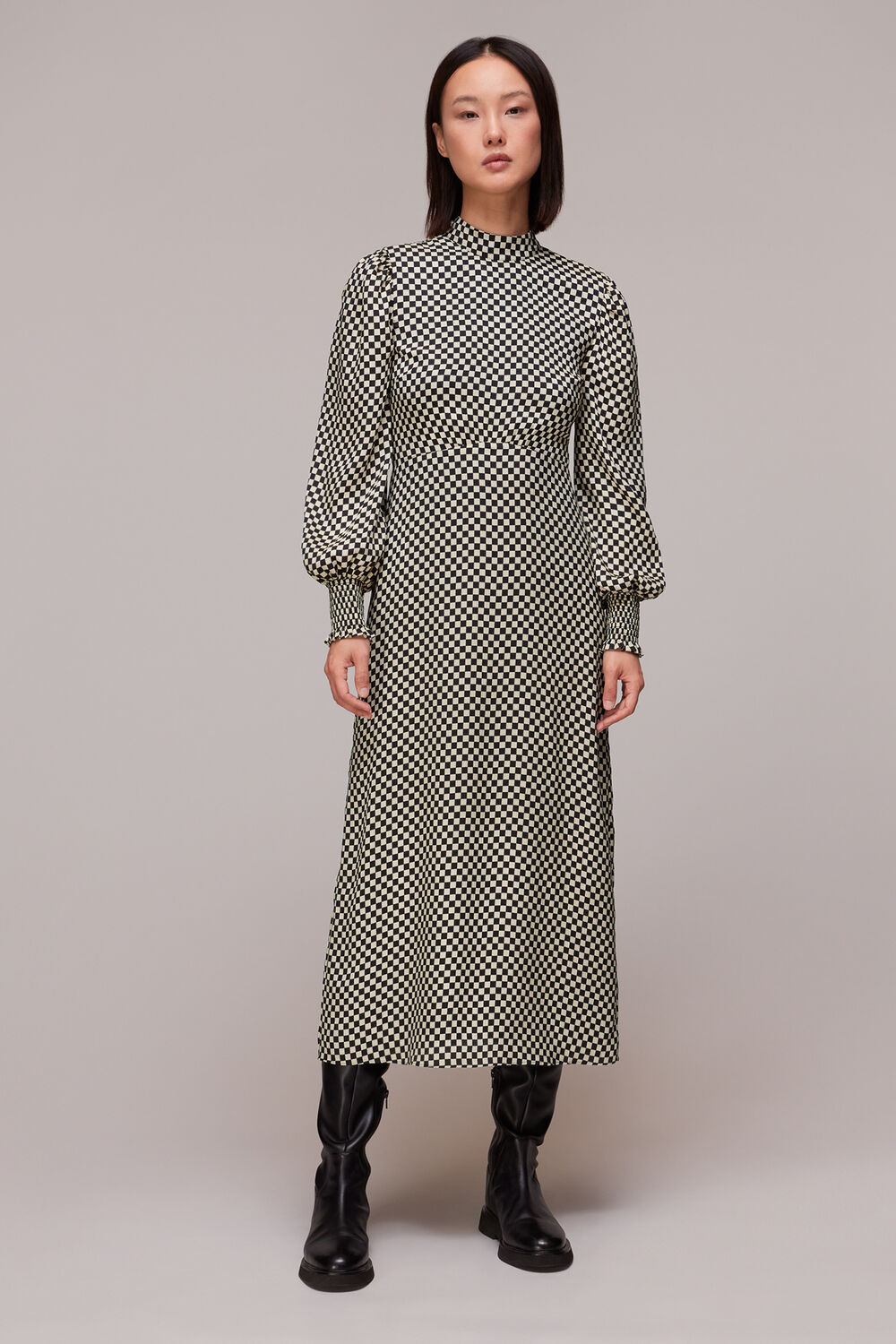 Black Darcie Checkerboard Midi Dress
