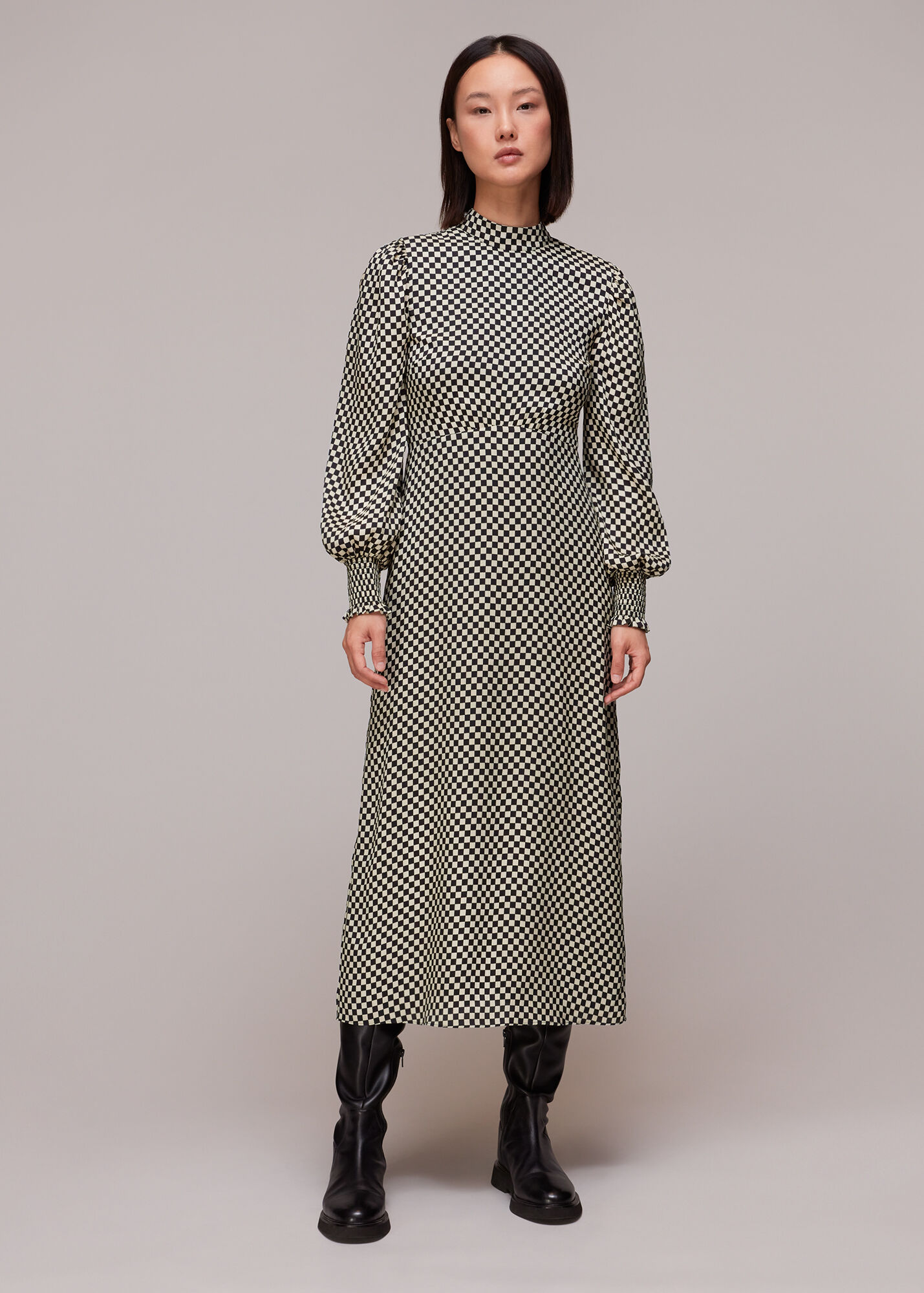 Black/Multi Darcie Checkerboard Midi Dress WHISTLES