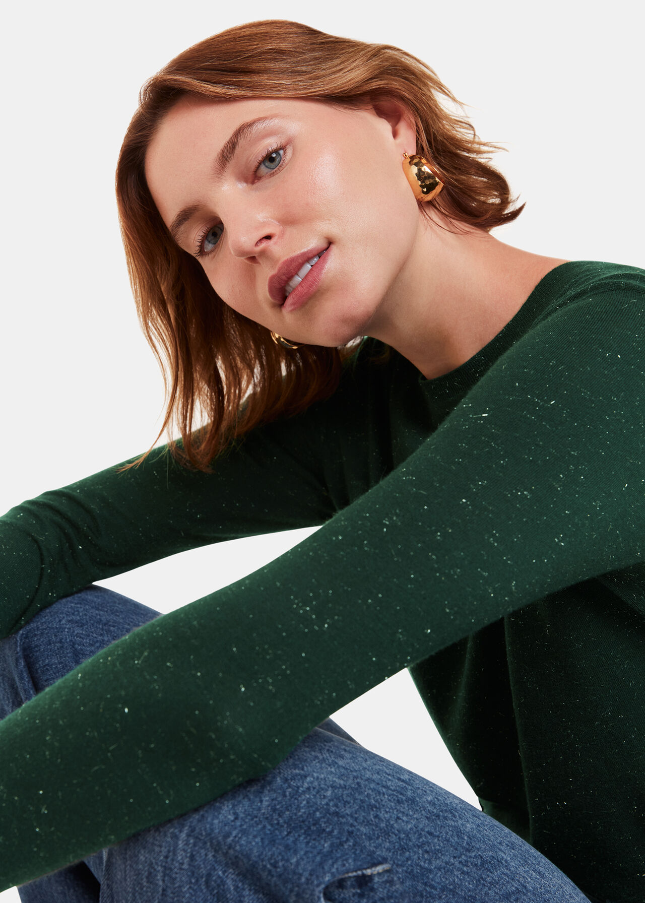 Whistles Annie Sparkle Crew Neck Dark Green Whistles Annie Sparkle Crew Neck Dark Green