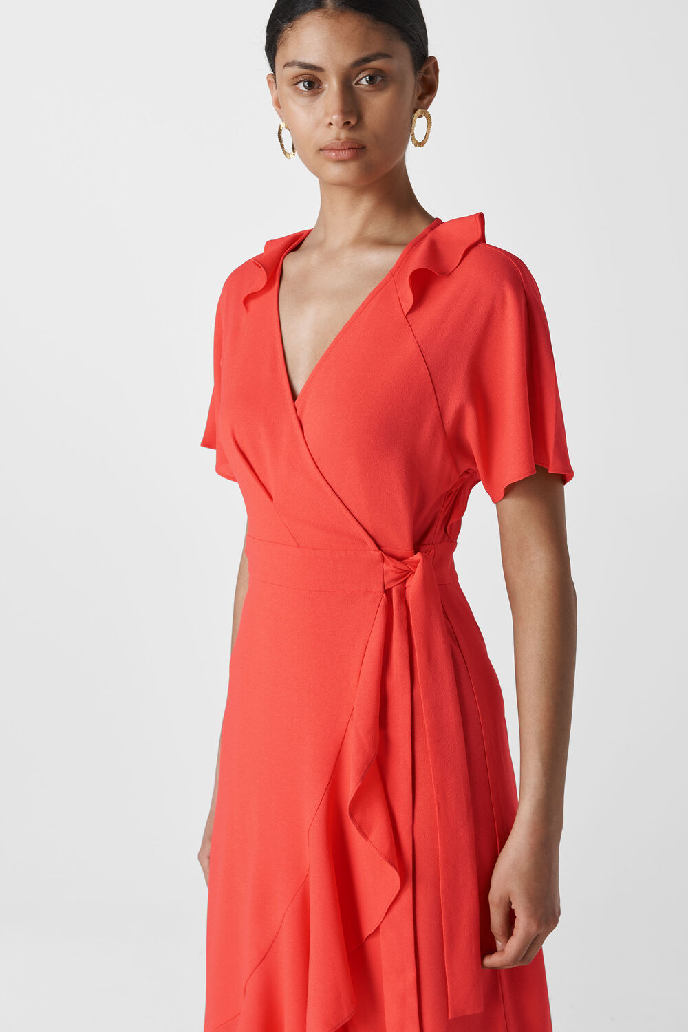 Abigail Frill Wrap Dress Coral/Multi