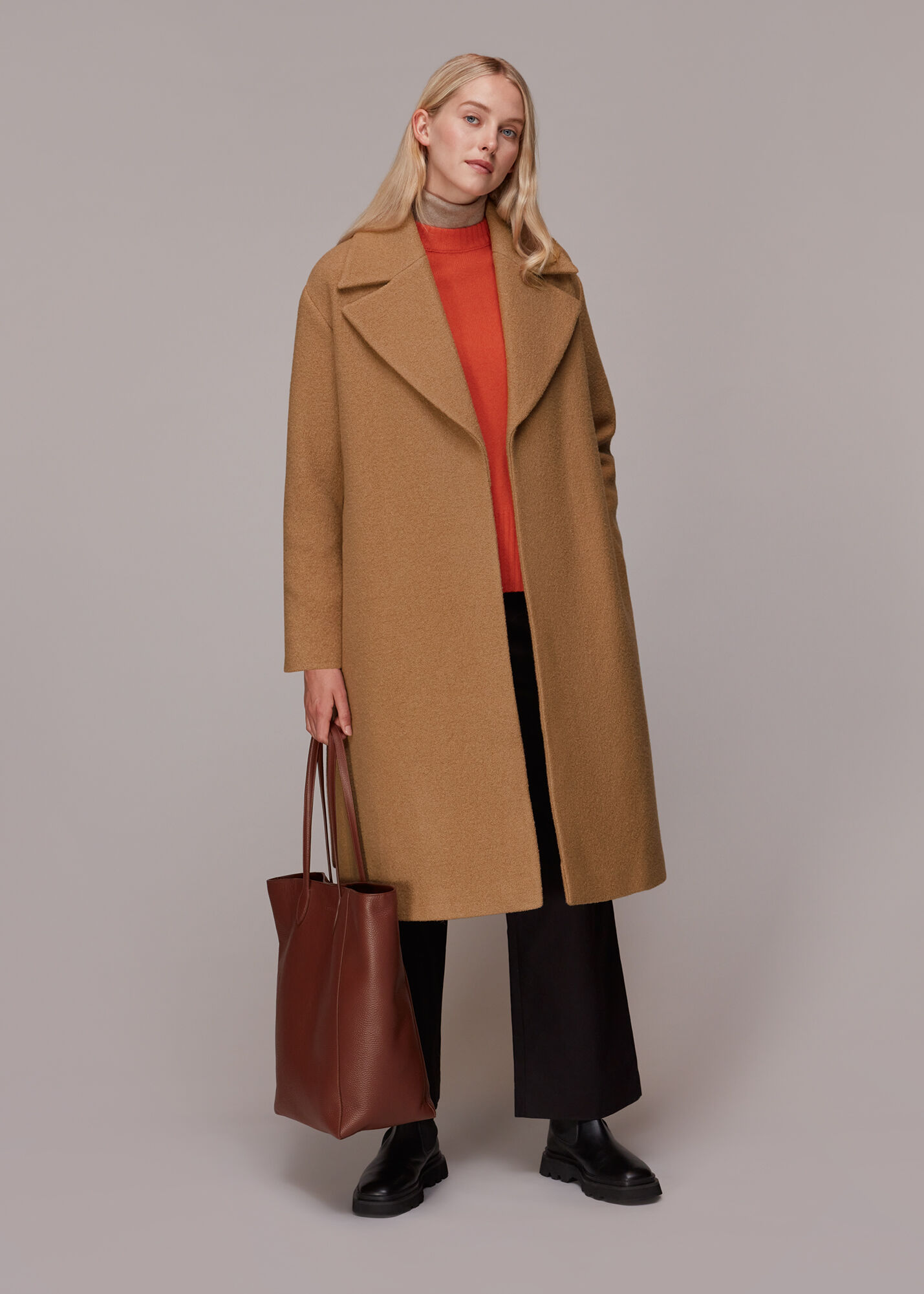 Whistles wool textured belted coat shop
