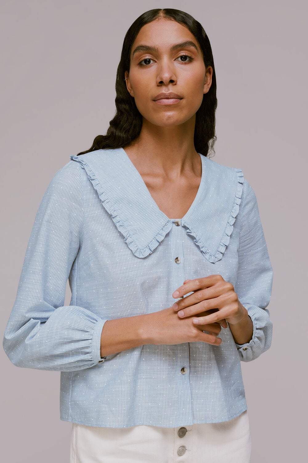 Stripe Spot Collar Detail Top