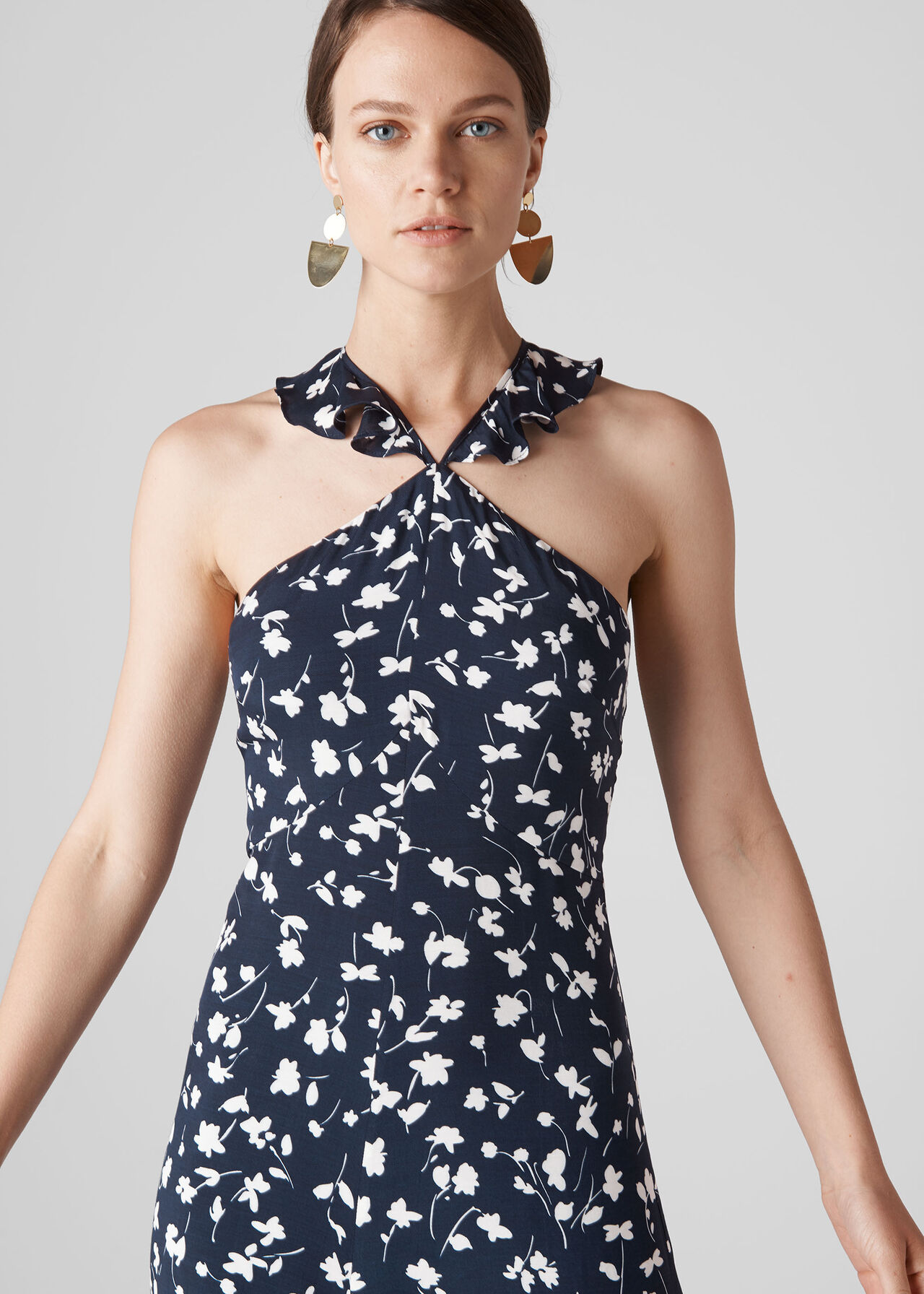 Celia Print Frill Detail Dress Navy/Multi