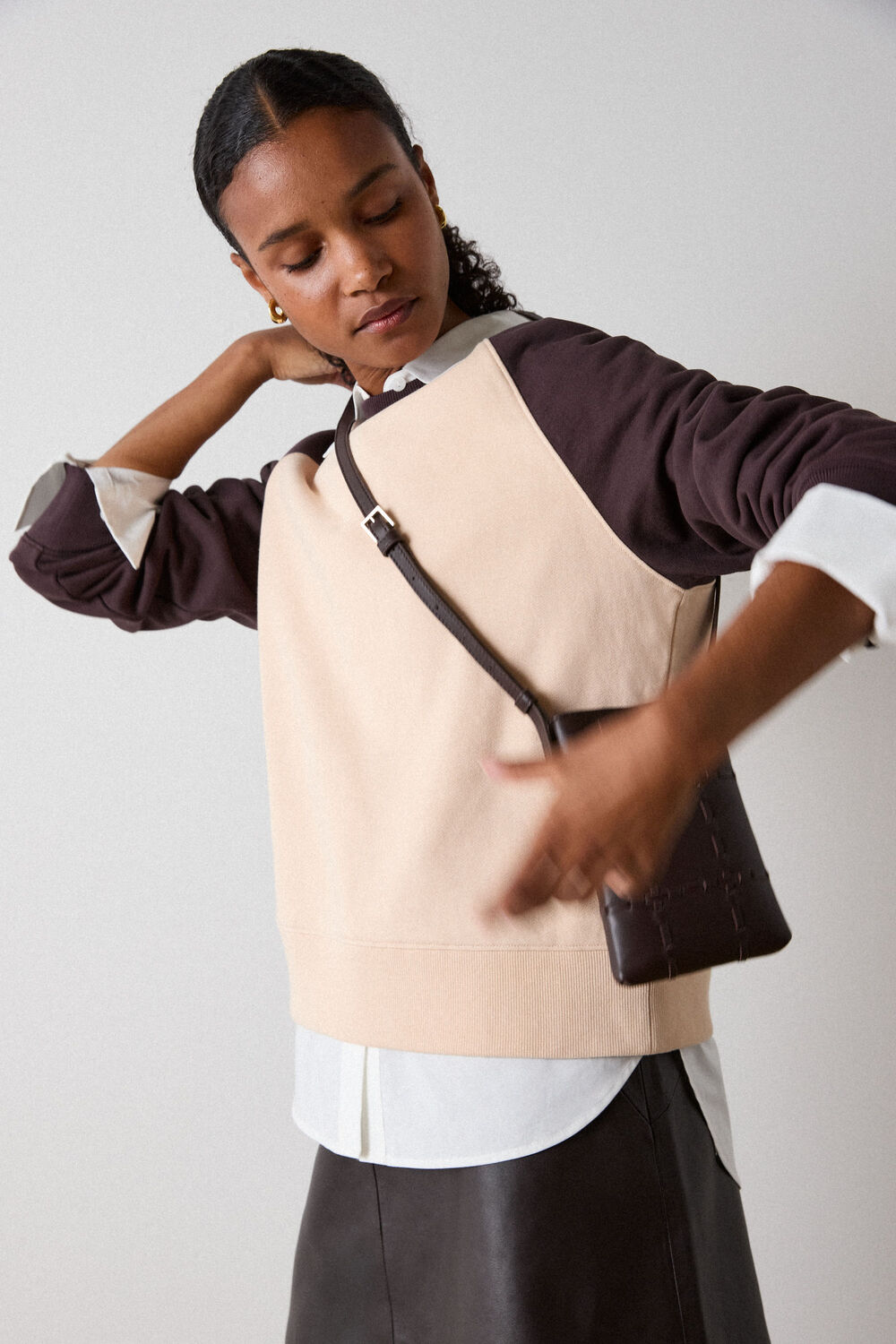 Brown Contrast Sleeve Sweat