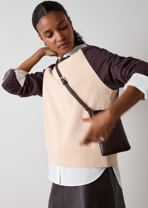 Brown Contrast Sleeve Sweat
