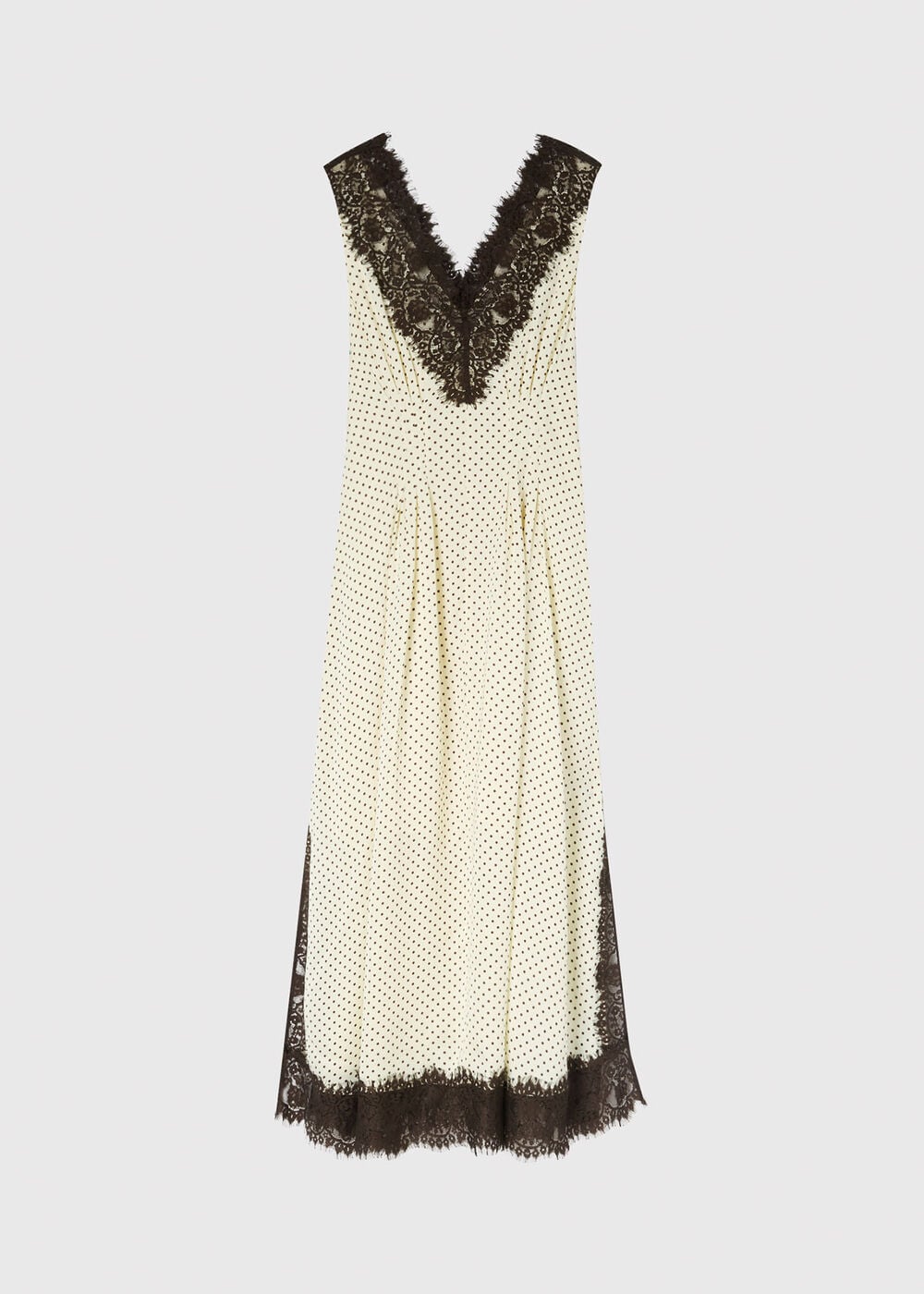 Lace V Neck Spot Midi Dress