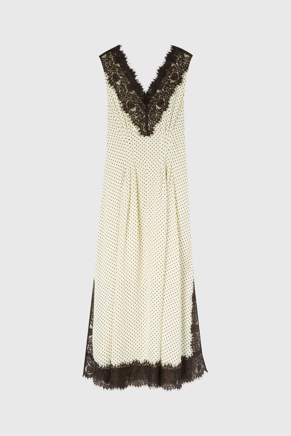 Yellow Lace V Neck Spot Midi Dress