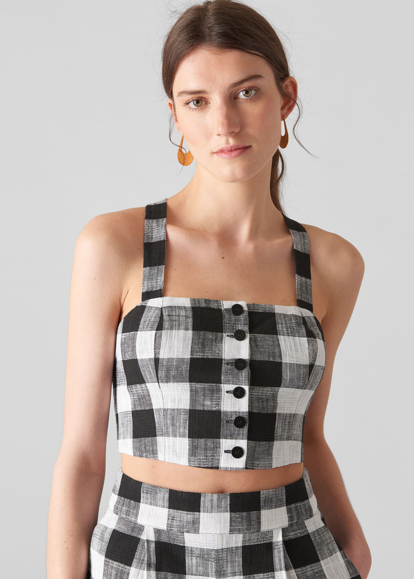 Gingham Button Up Bralette, Black and White | WHISTLES