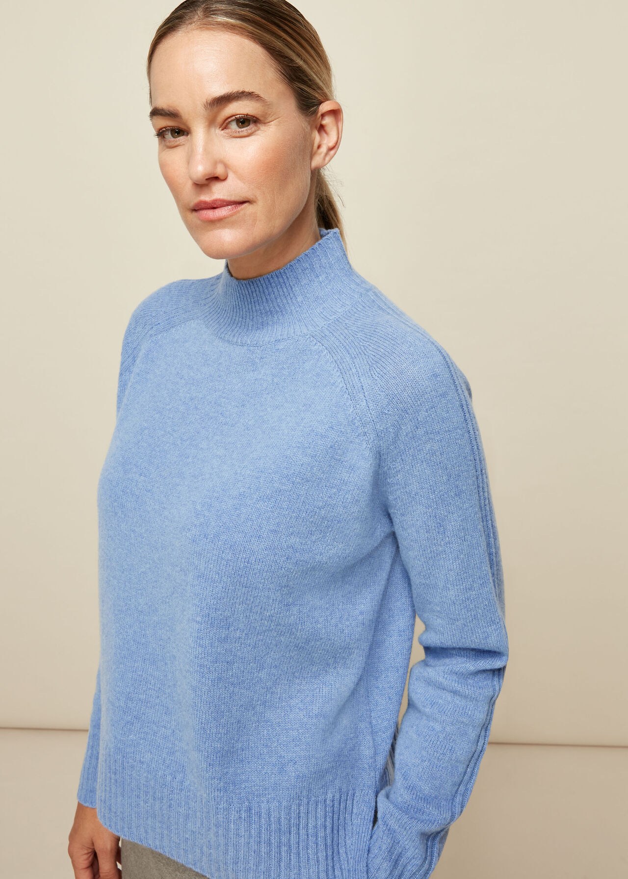 Pale Blue Funnel Neck Merino Wool Knit | WHISTLES