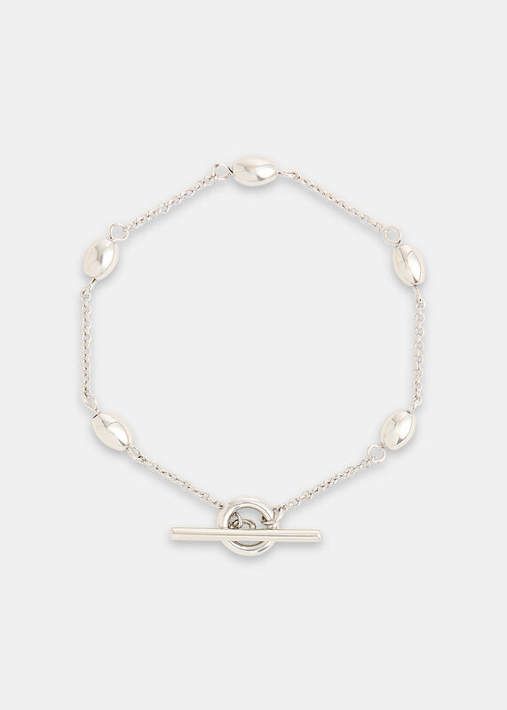 Silver Oval Beaded T Bar Bracelet