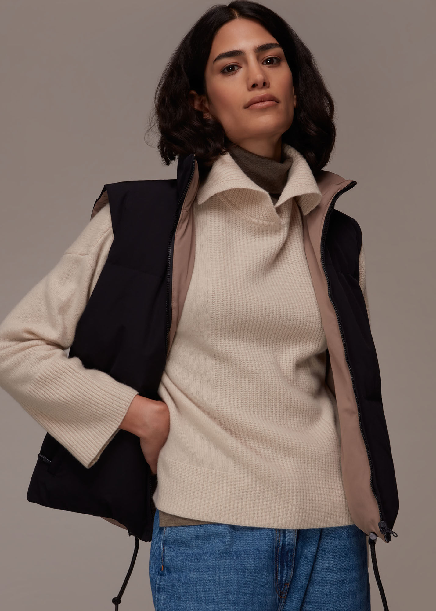 Black Reversible Padded Down Gilet WHISTLES