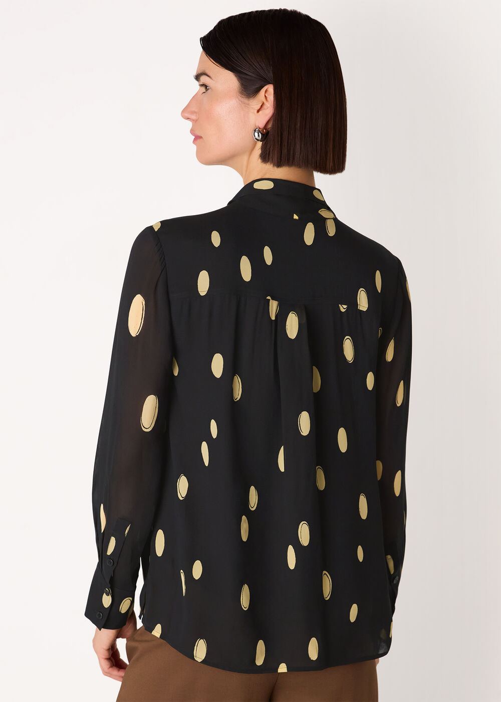 Abstract Spot Tie Neck Blouse