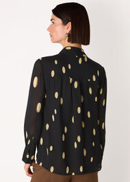 Abstract Spot Tie Neck Blouse