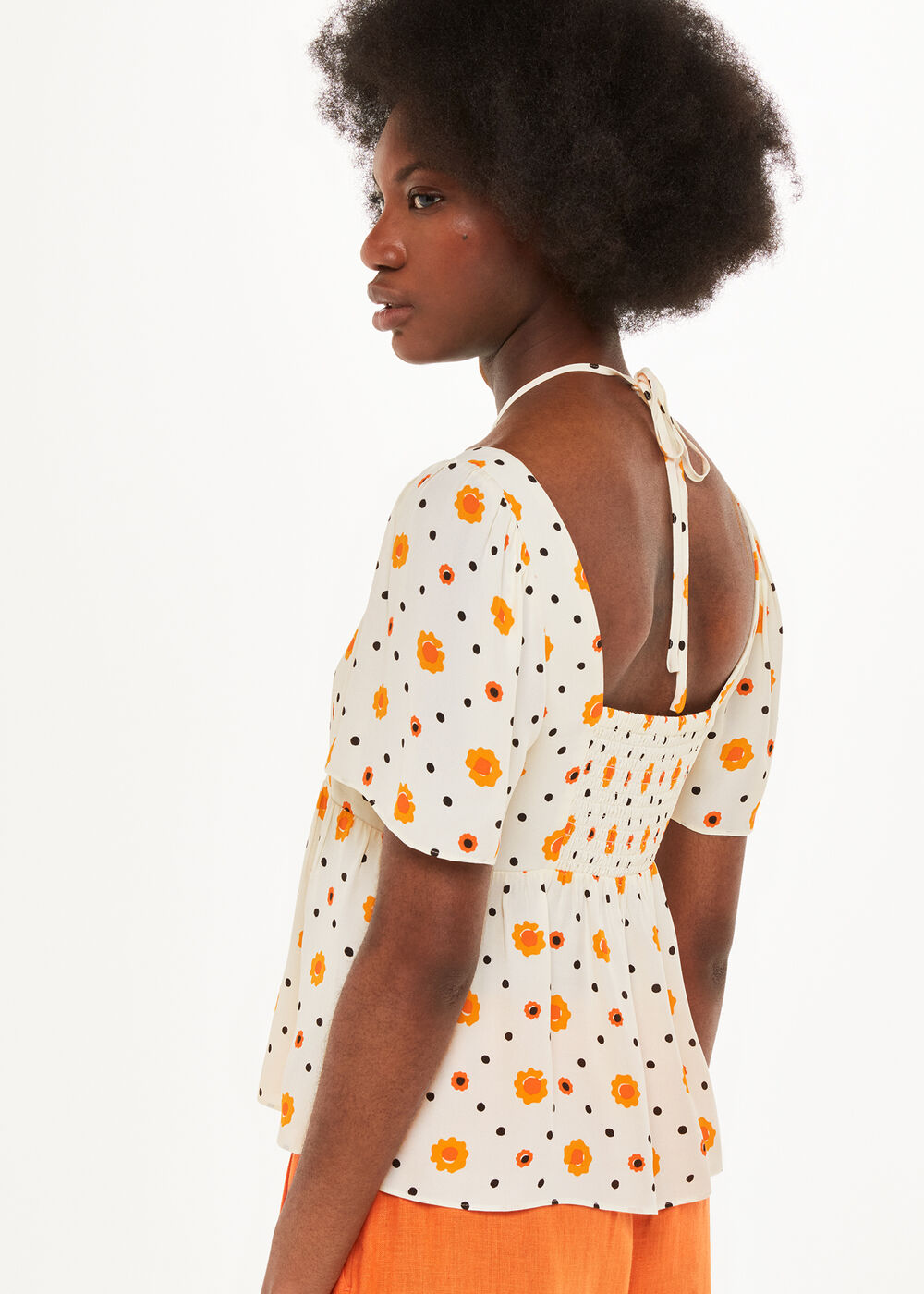 Flower Diamond Tie Detail Top