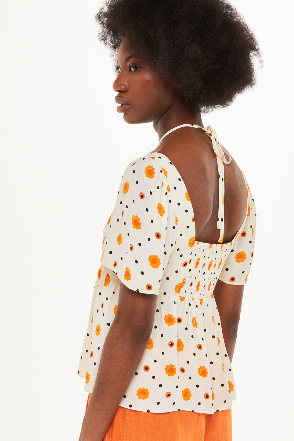 Flower Diamond Tie Detail Top
