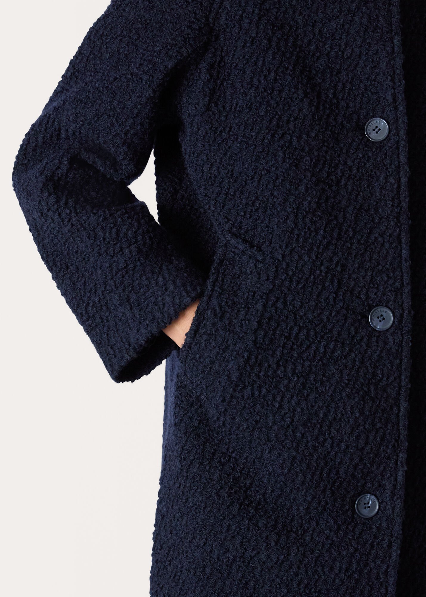 Navy Romy Boucle Coat | WHISTLES | Whistles UK |