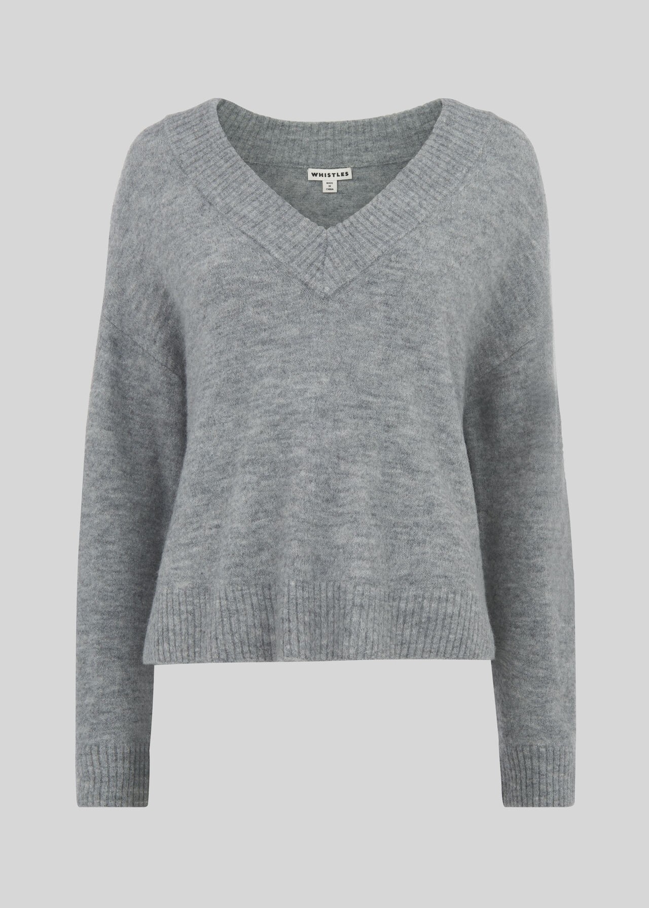 Oversized V Neck Knit Grey Marl