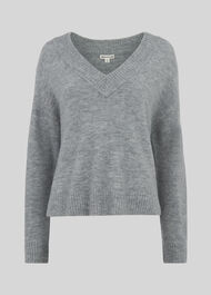 Oversized V Neck Knit Grey Marl