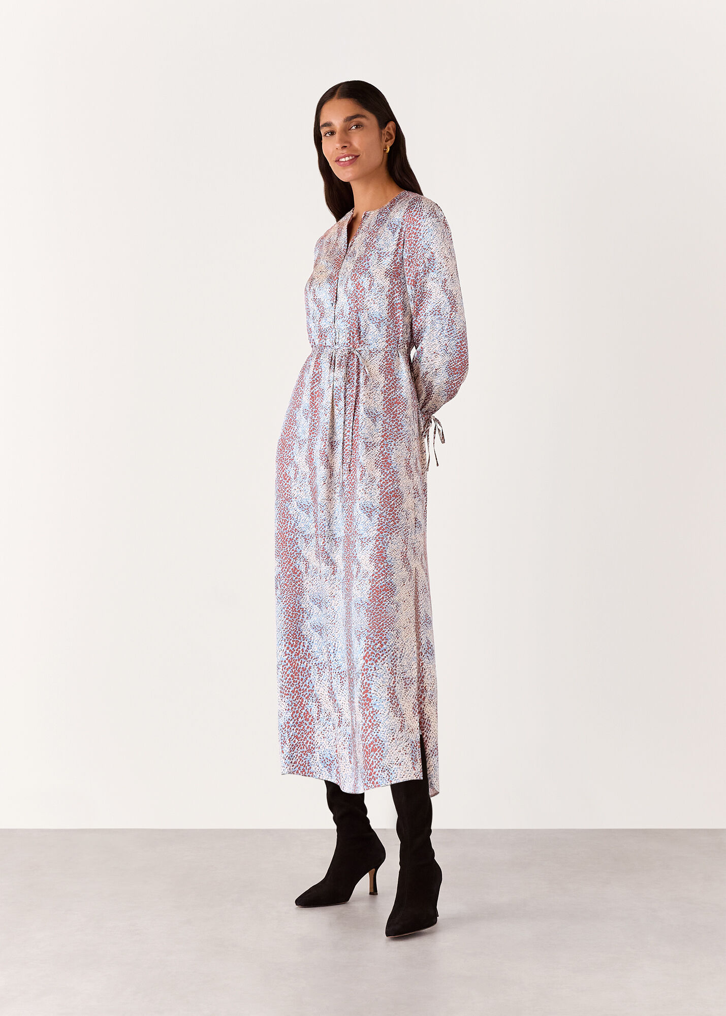 Multicolour Mottled Snake Print Midi Dress