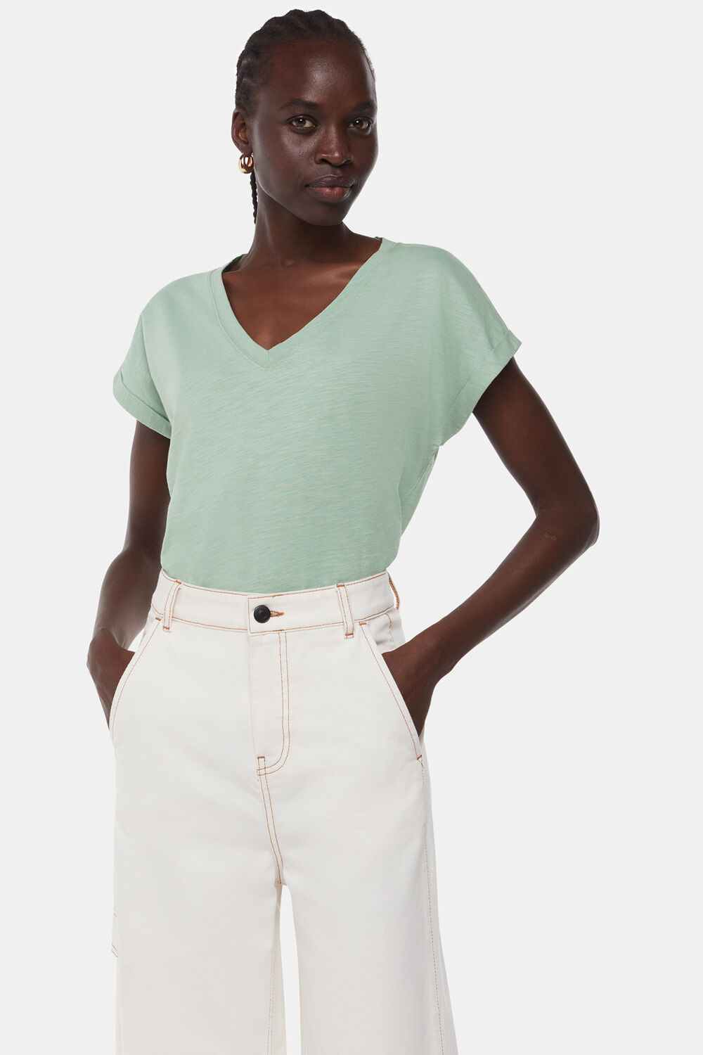 Willa V Neck Cap Sleeve Tee
