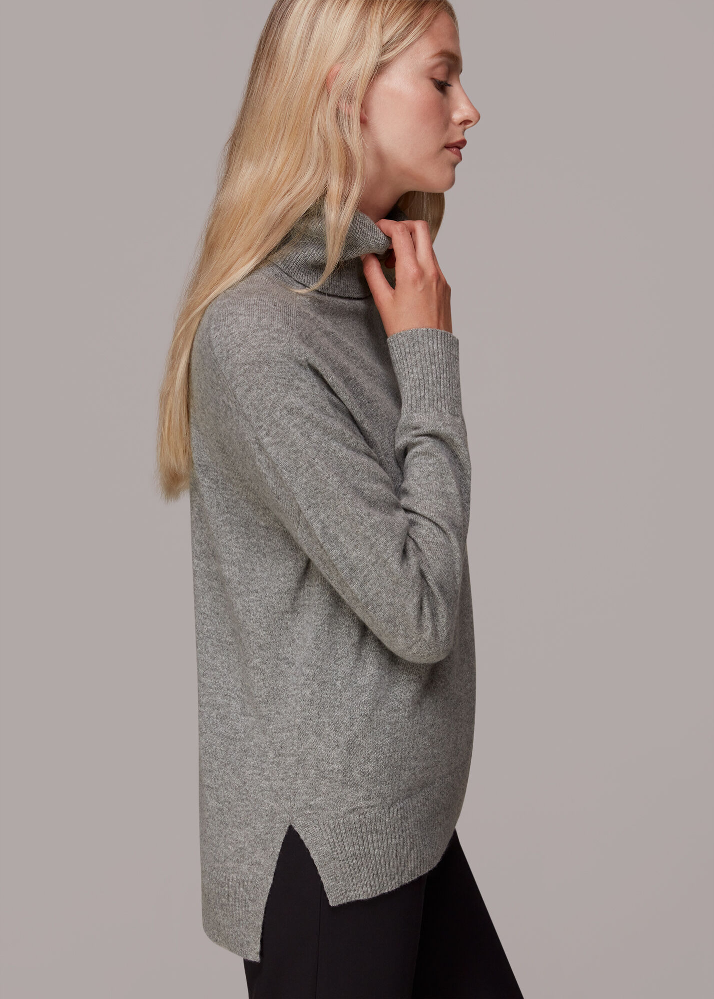 Grey Cashmere Roll Neck Jumper WHISTLES