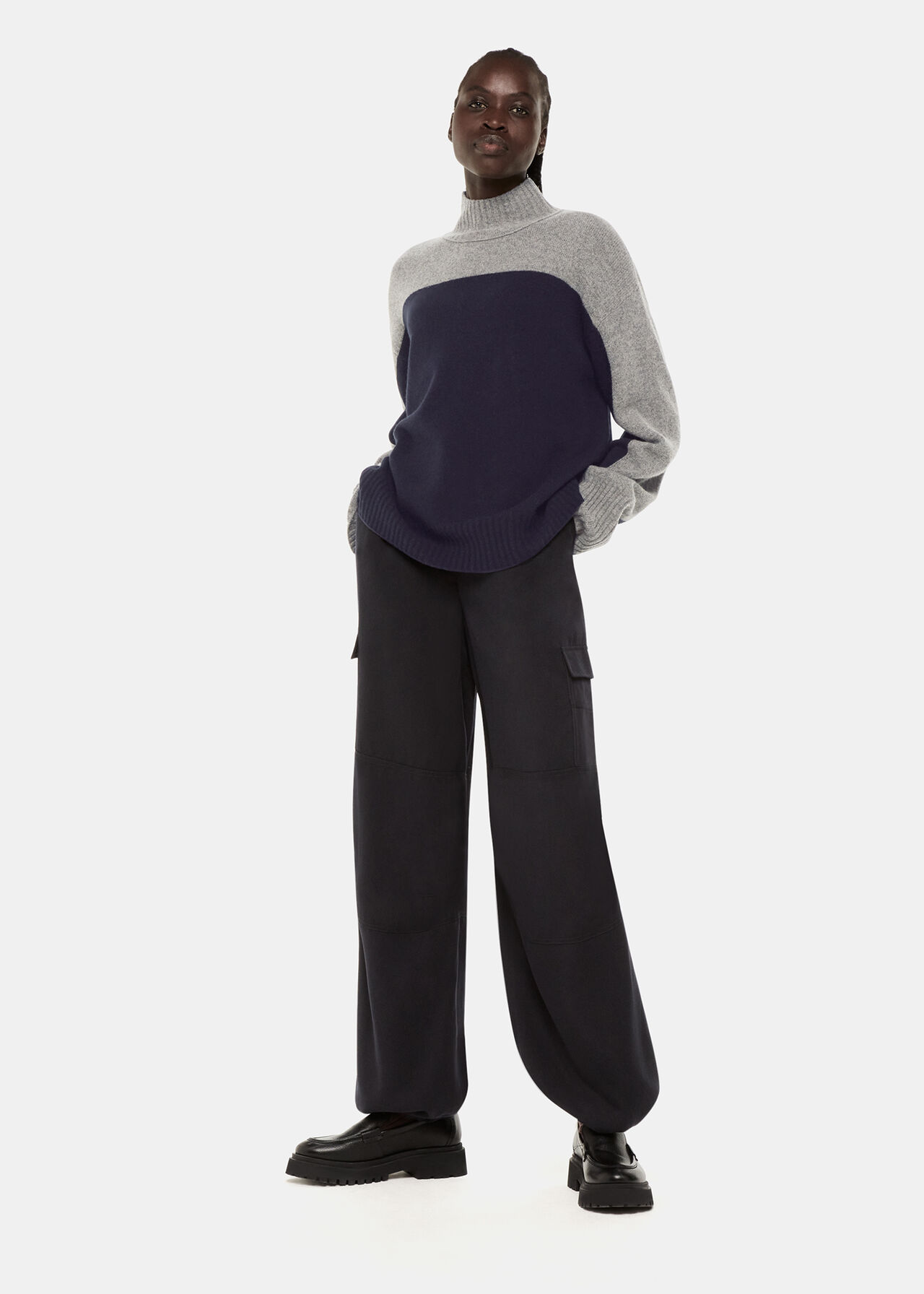 Wool Colour Block Funnel Neck